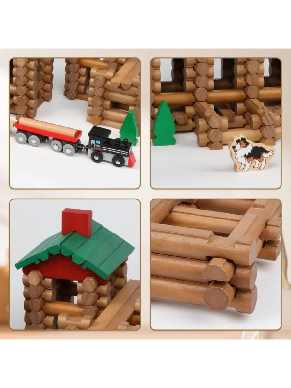 208 Pcs Classic Wooden Building Logs Set for Kids - Creative Educational Gift